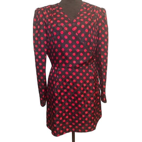 RE/DONE Sz M 80s Wrap Jacquard 100% Silk Polka Dot Mini Dress NWT‎ long sleeve - Picture 2 of 13